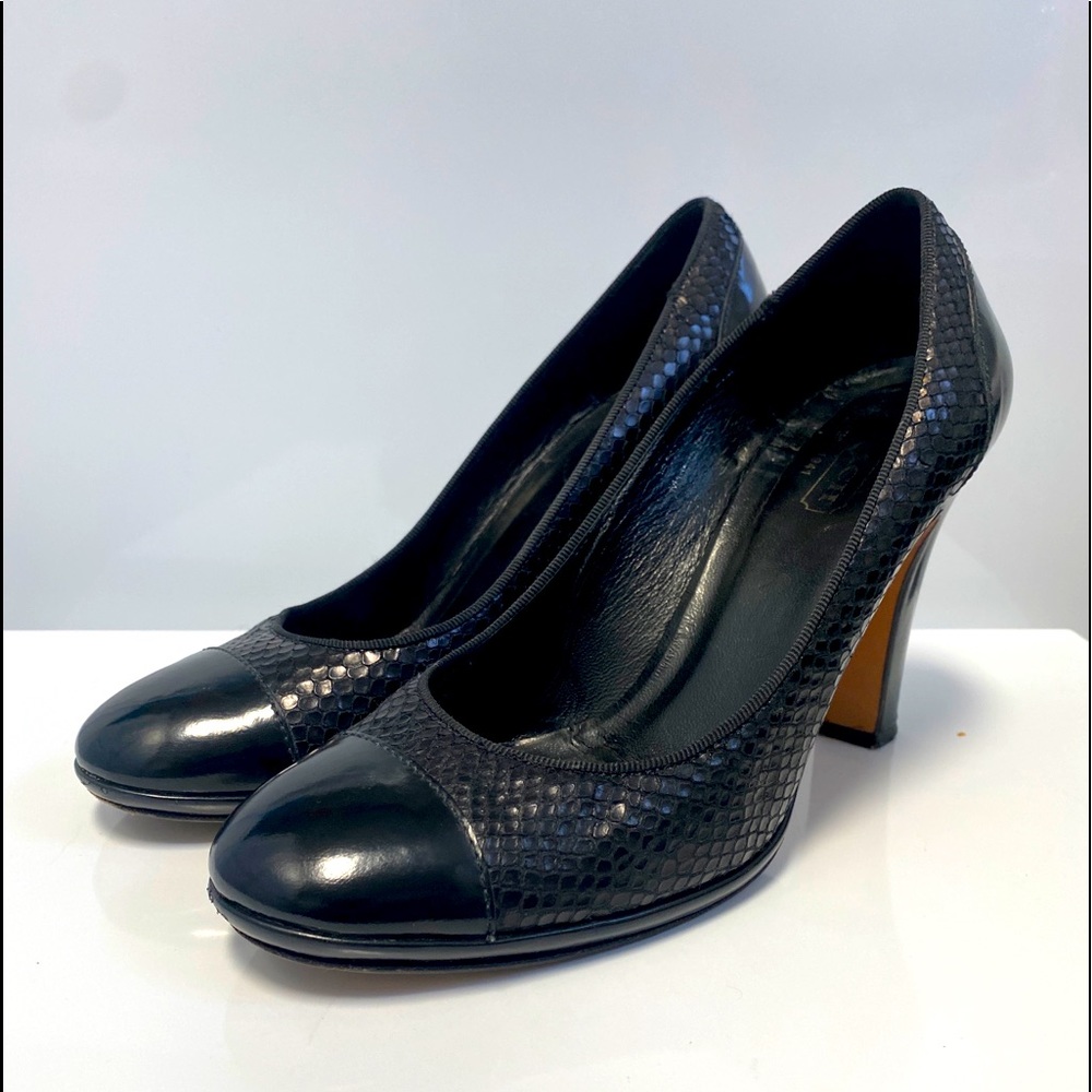 Coach BLACK SHOES LADY Pumps High Block Heel Black Patent Dress Women Sz 8.5 B.